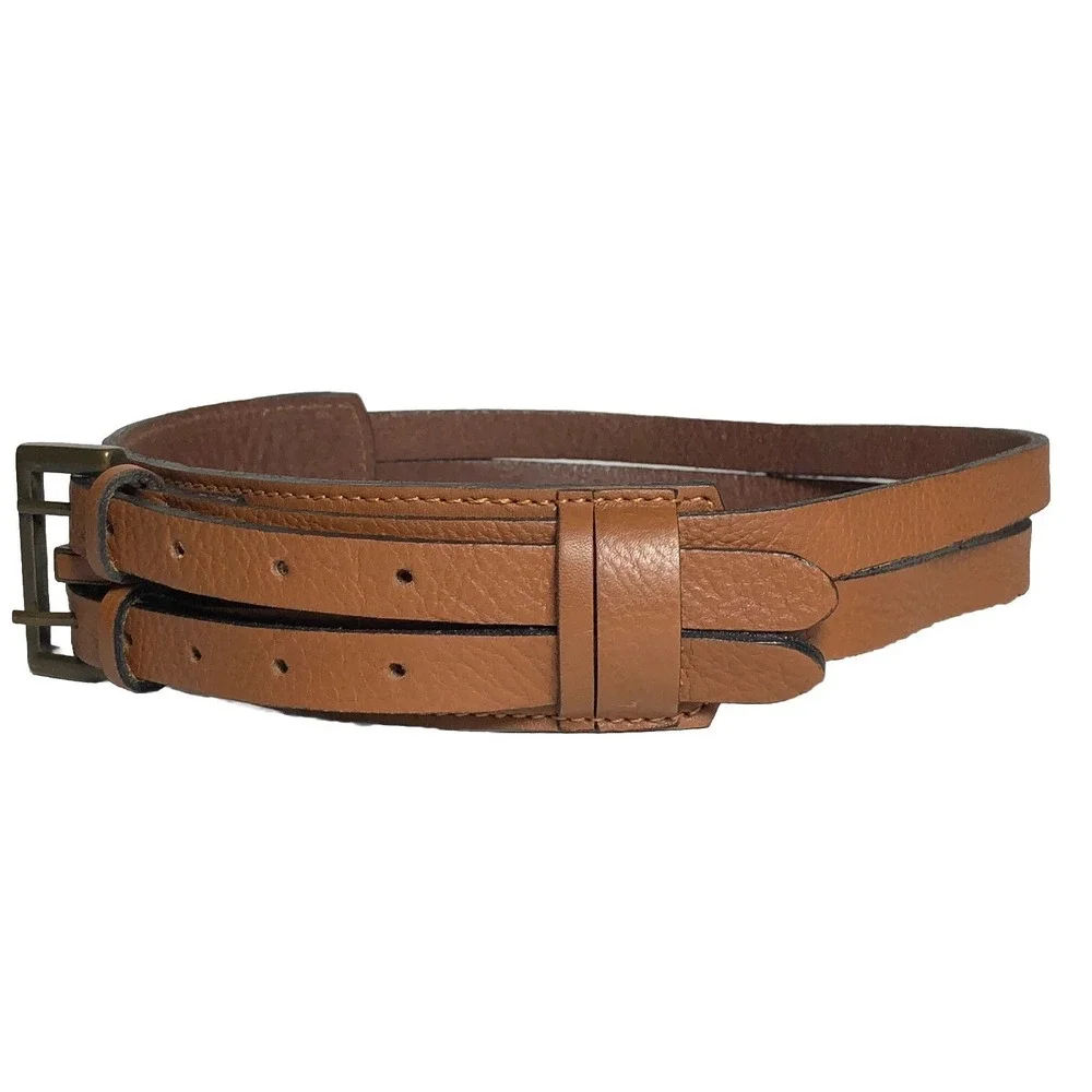 Lenny Niemeyer Minimalist‎ Quiet Luxury Double Strap Leather Belt 28 Tan STAINED